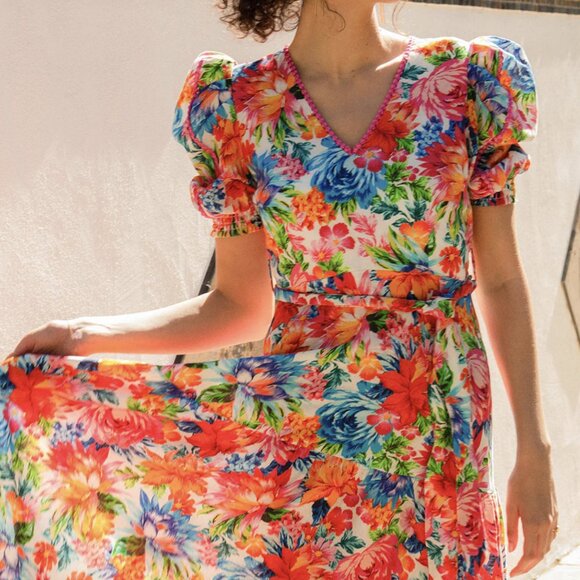 Hale Bob Womens  V Neck Linen Maxi Dress - Picture 3 of 5